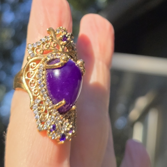 Sugilite Topaz & Amethyst Sterling & Gold Ring Sz6.75 - Picture 2 of 10